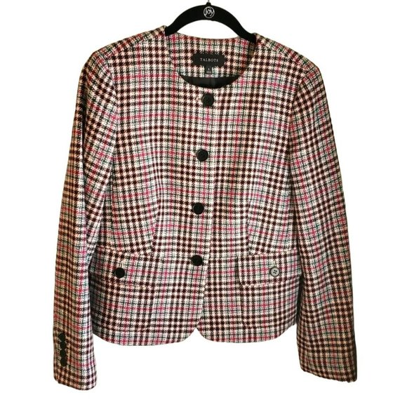Talbots Women's Multicolored Plaid Blazer Size 6 Wool Blend Round Collar Button - Picture 4 of 7